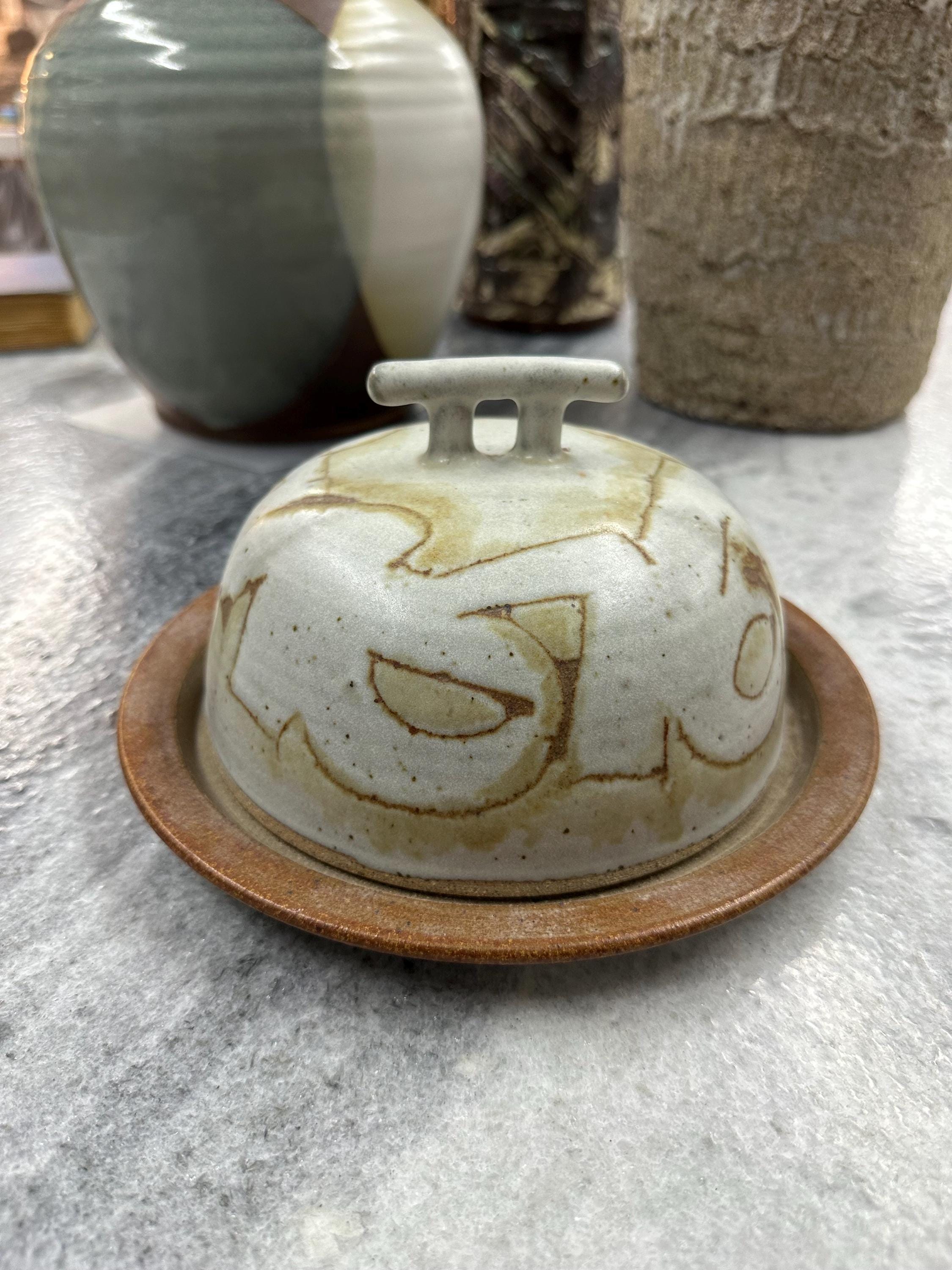 Vintage Mid Century Modern Studio Pottery 2pc Covered Cheese Dish