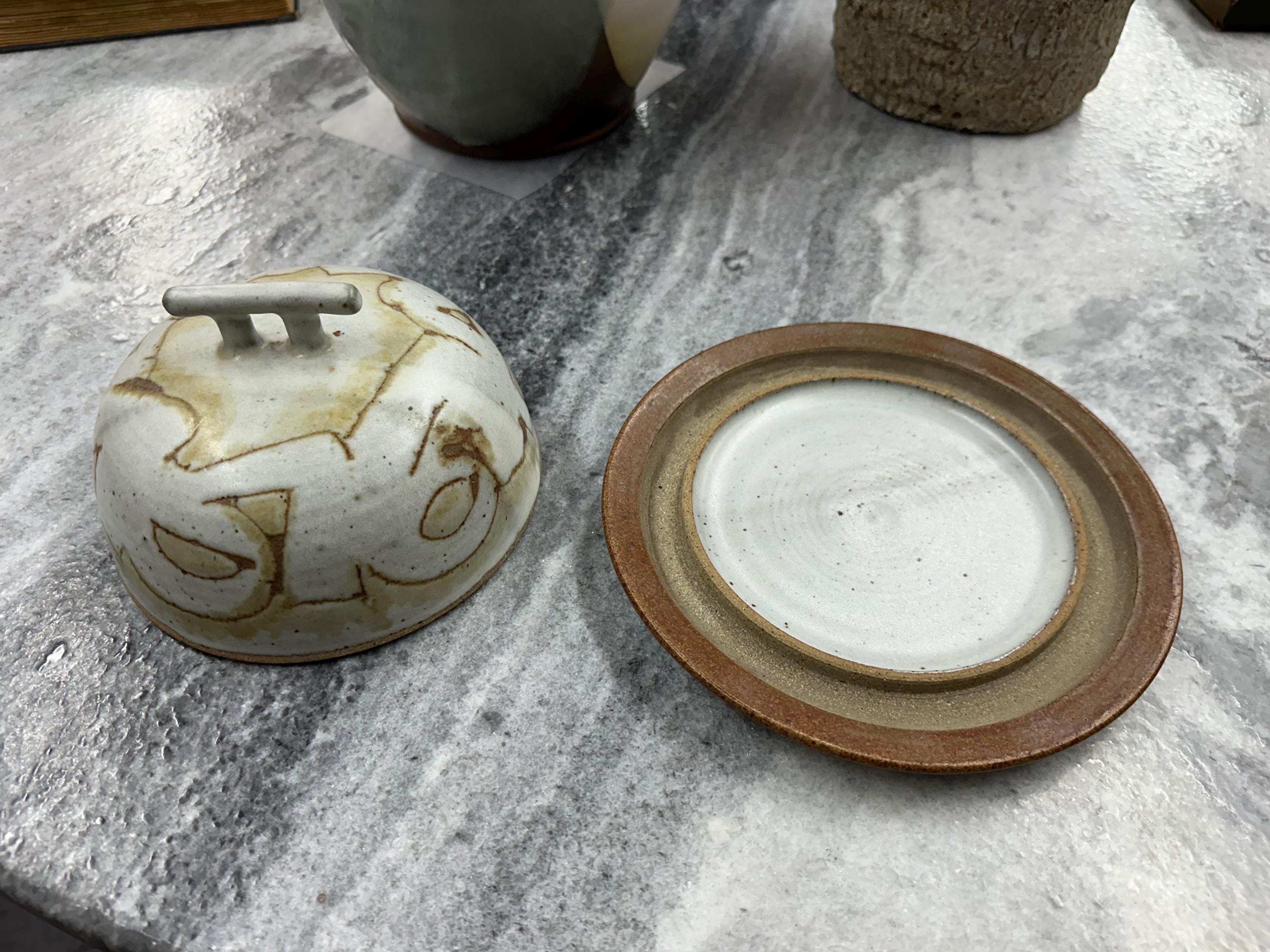 Vintage Mid Century Modern Studio Pottery 2pc Covered Cheese Dish