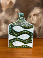 Alessio Tasca Large Green & White Fish Dove Vase for Raymor Italy MCM