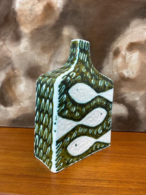 Alessio Tasca Large Green & White Fish Dove Vase for Raymor Italy MCM