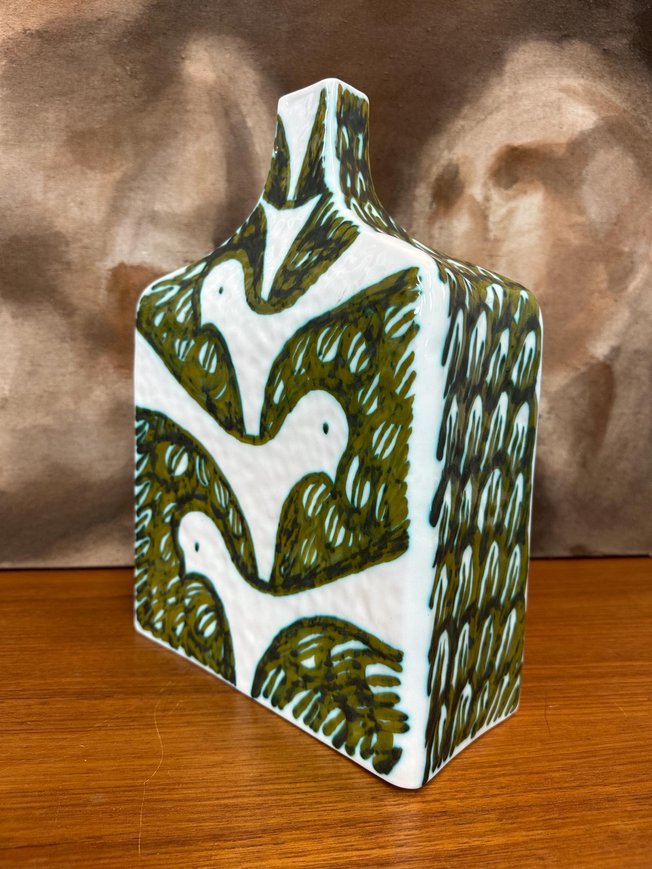 Alessio Tasca Large Green & White Fish Dove Vase for Raymor Italy MCM