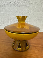 Vintage Royal Haeger Atomic MCM Yellow and Brown Glaze 707-S Footed Lidded Compote Dish