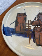 Mid Century Modern Studio Pottery Charger Dish Signed, Abstract Brutalist Design
