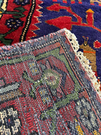 Vintage Hand Knotted Turkish Tribal Tree of Life Geometric Vibrant Rich Red and Cobalt Accent Area Rug 5’ x 8.5’
