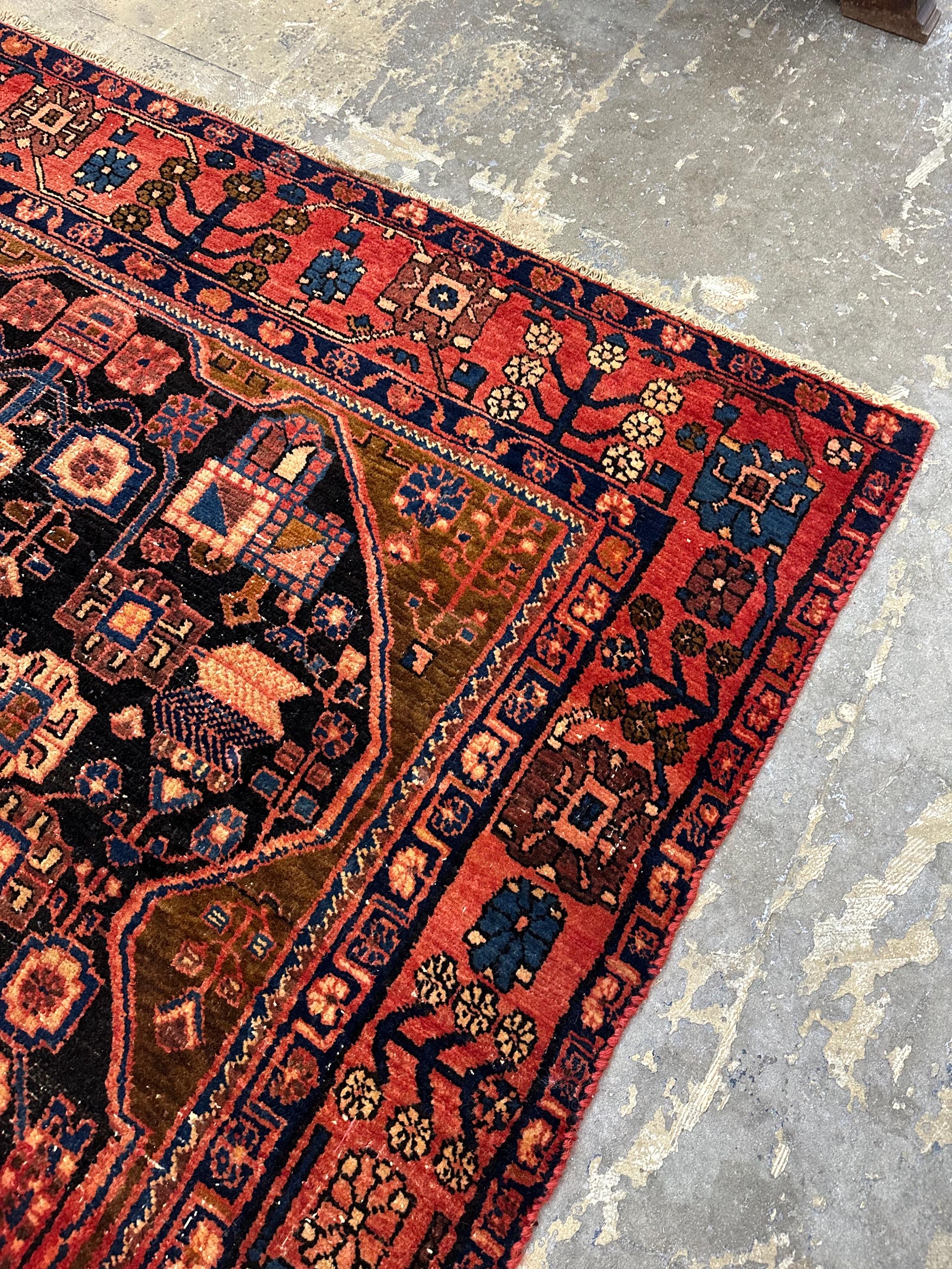 Vintage Nahavand Persian Wool Hand Knotted Rug Runner 9.2L x 4.5W