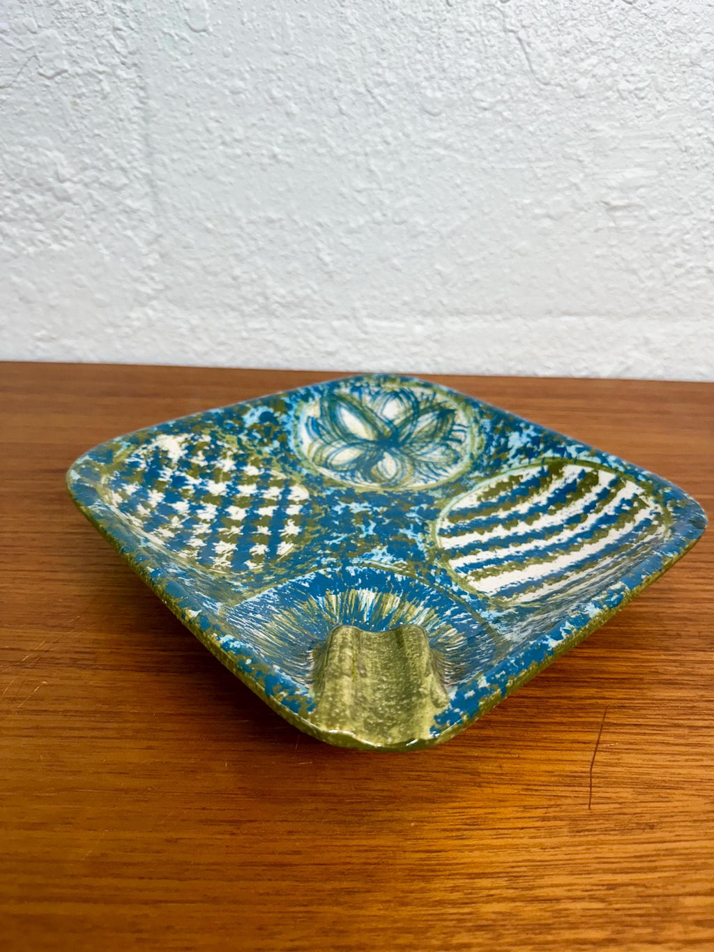 Bitossi for Raymor Italian Mid Century Modern Ceramic Ashtray Catch All Dish Blue and Green