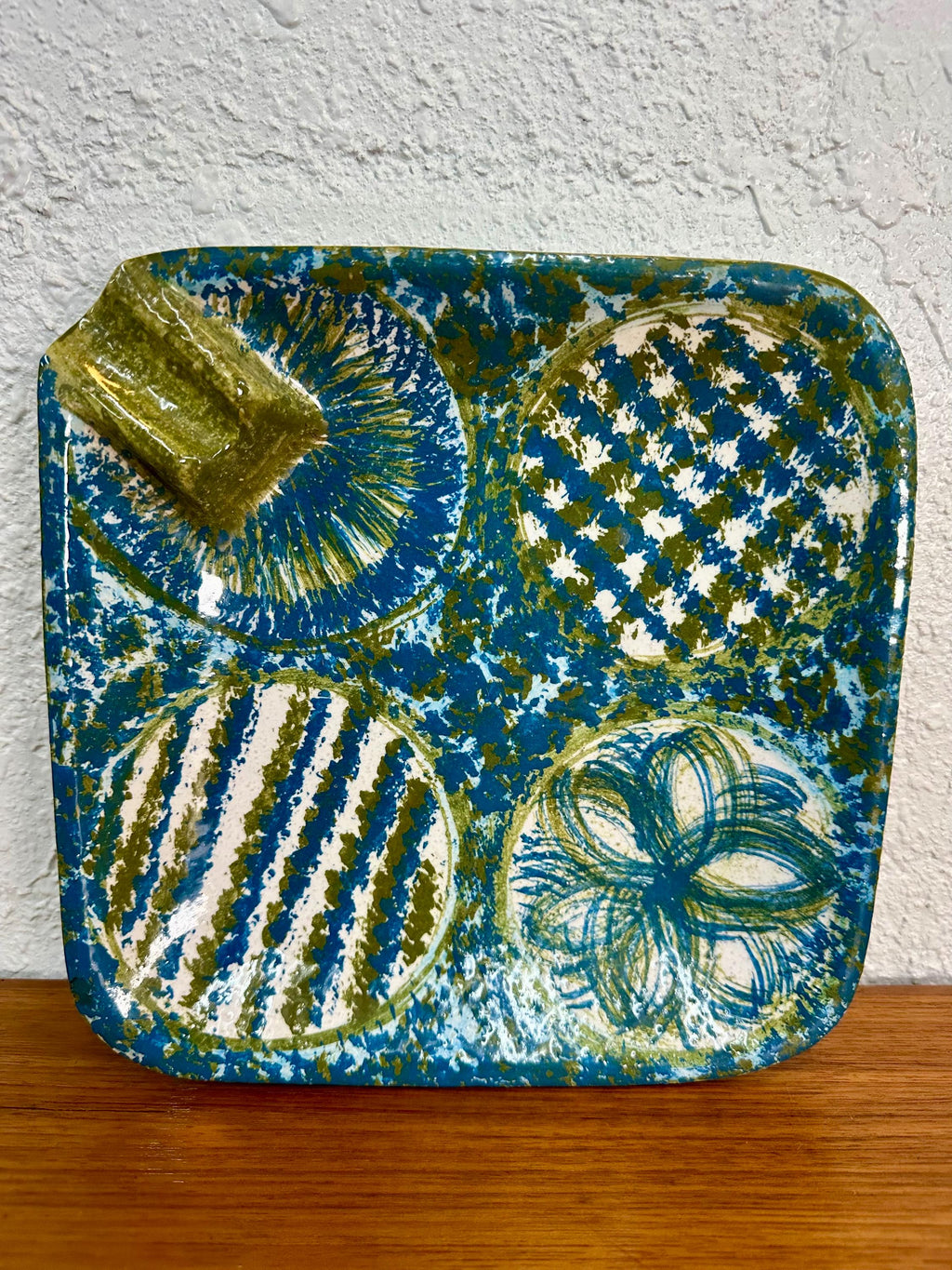 Bitossi for Raymor Italian Mid Century Modern Ceramic Ashtray Catch All Dish Blue and Green
