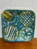 Bitossi for Raymor Italian Mid Century Modern Ceramic Ashtray Catch All Dish Blue and Green