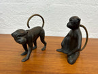 Pair of Vintage Cast Bronze and Brass Monkey Sculpture Figurines