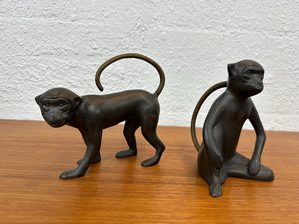 Pair of Vintage Cast Bronze and Brass Monkey Sculpture Figurines