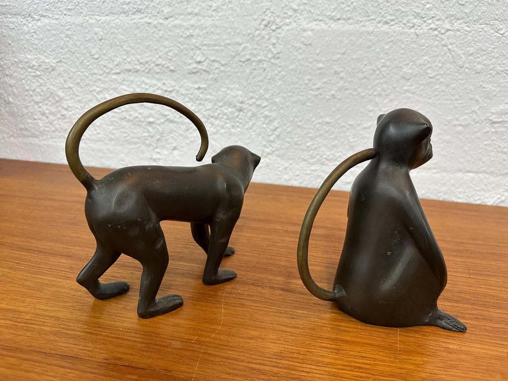 Pair of Vintage Cast Bronze and Brass Monkey Sculpture Figurines
