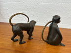 Pair of Vintage Cast Bronze and Brass Monkey Sculpture Figurines