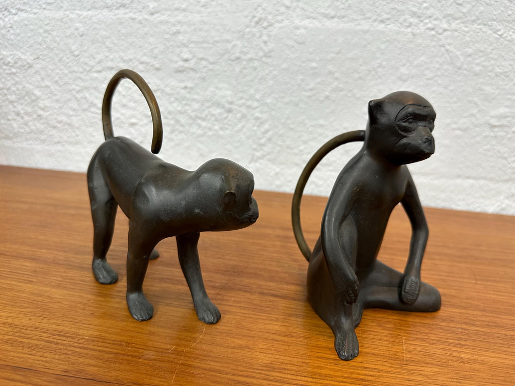 Pair of Vintage Cast Bronze and Brass Monkey Sculpture Figurines