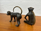 Pair of Vintage Cast Bronze and Brass Monkey Sculpture Figurines