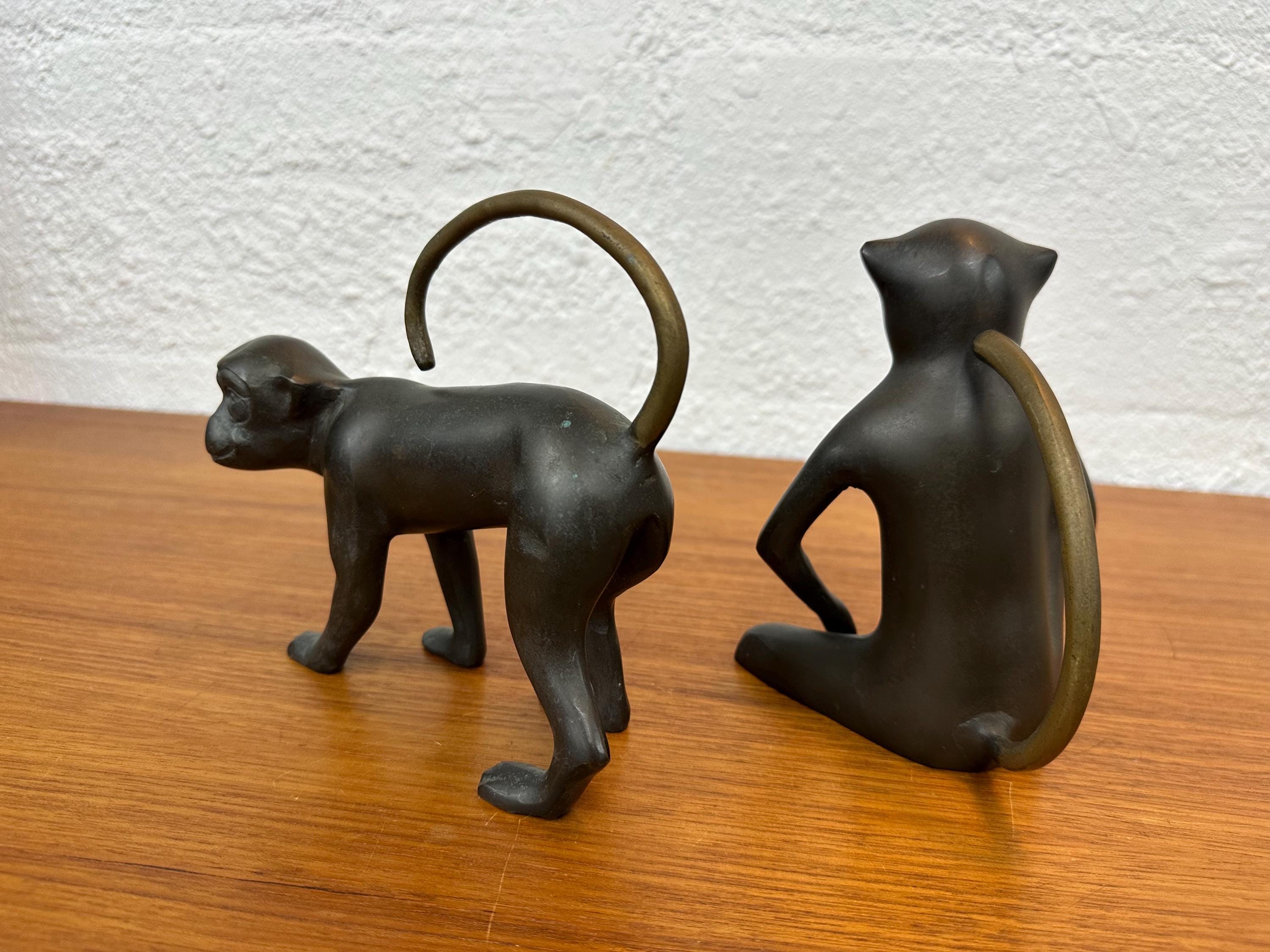 Pair of Vintage Cast Bronze and Brass Monkey Sculpture Figurines