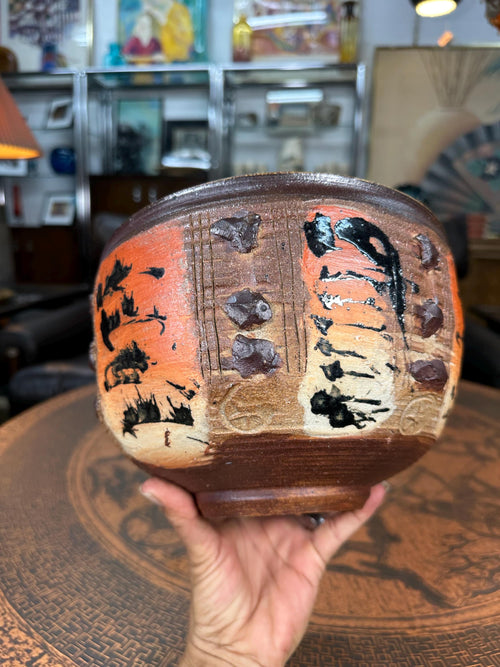 Otto Heino California Studio Pottery Bowl, Orange Brown and Cream