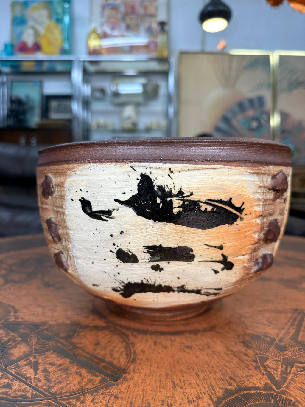 Otto Heino California Studio Pottery Bowl, Orange Brown and Cream
