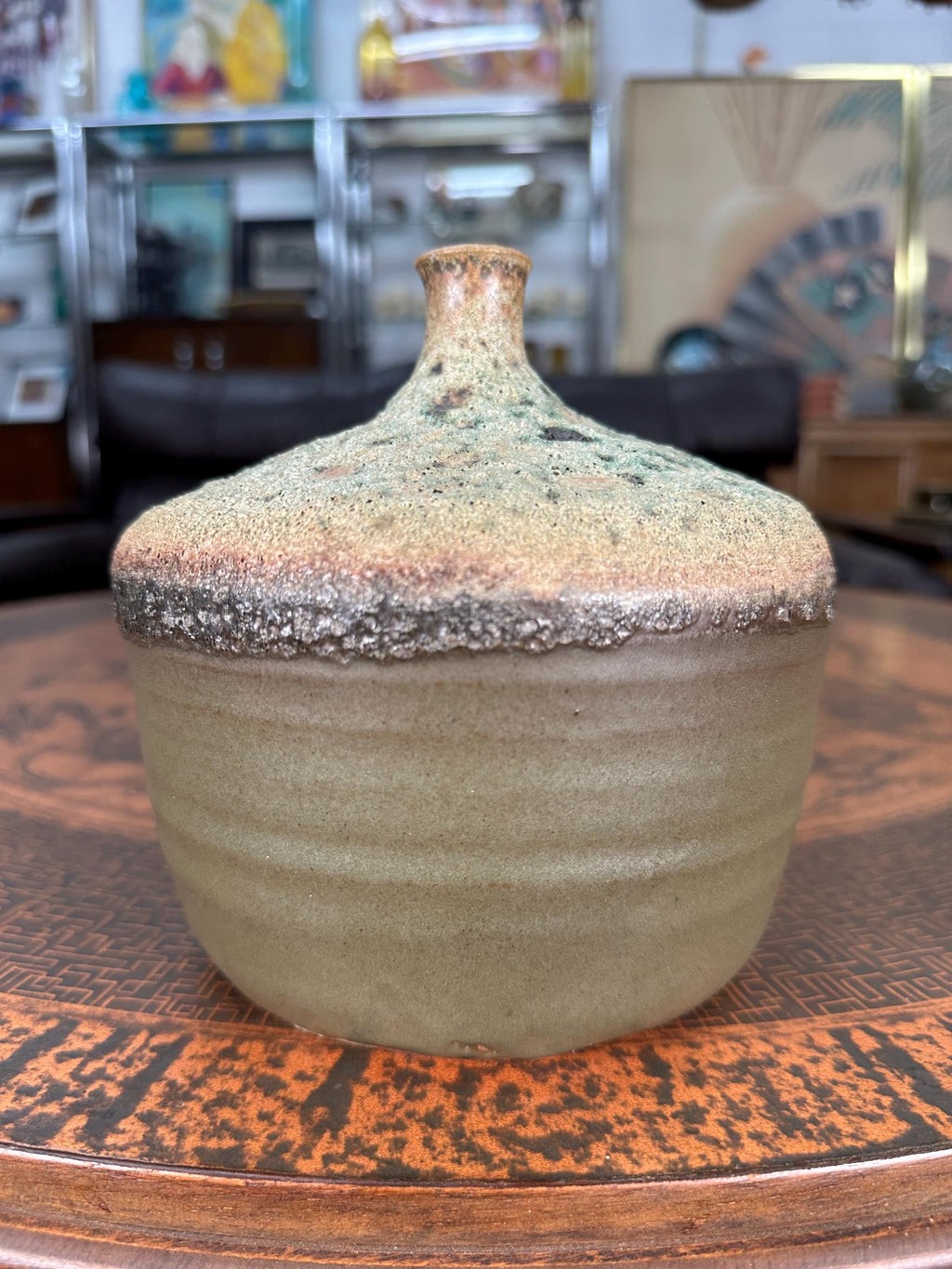 Mid Century Studio Pottery Lava Glaze Weed Pot Vase