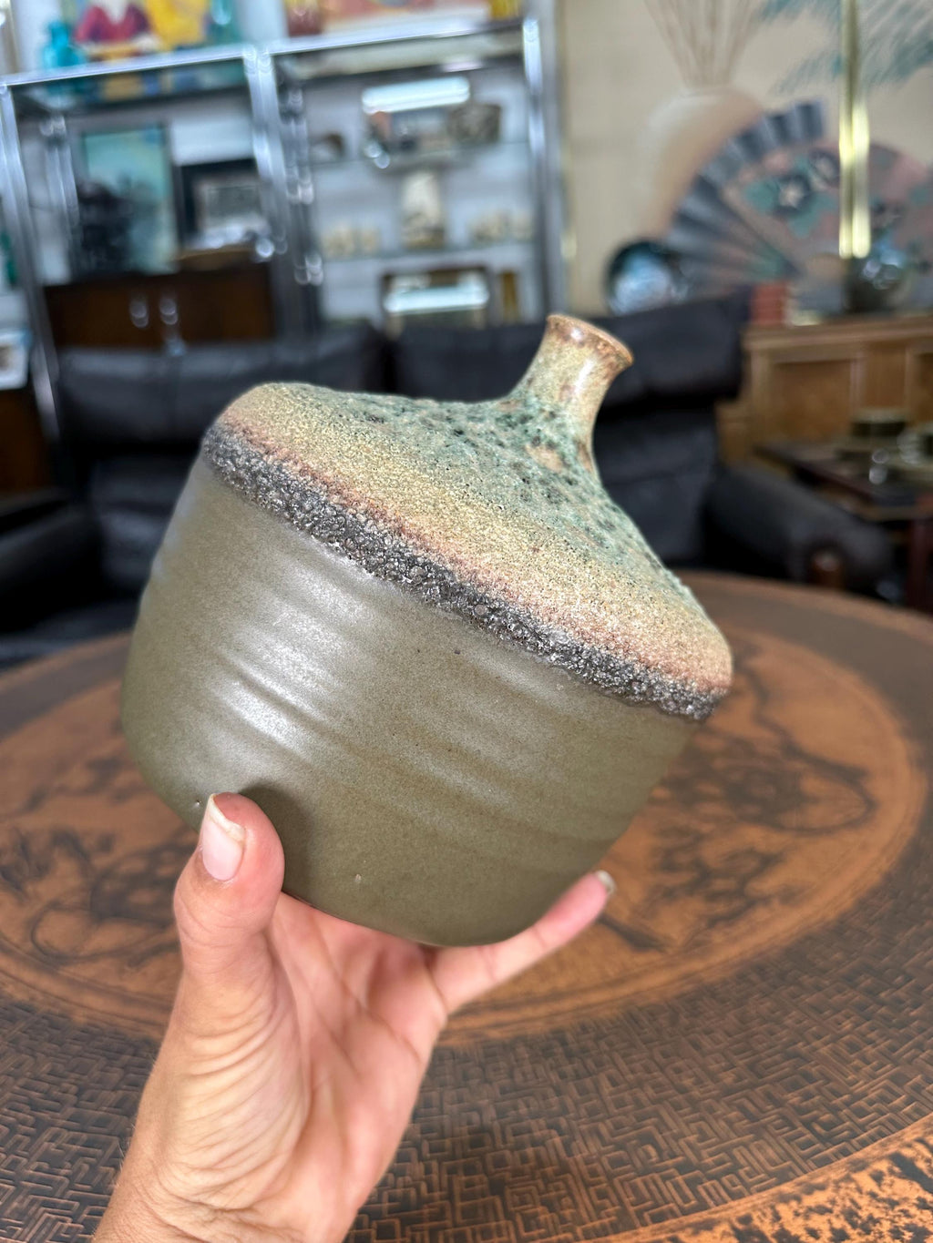 Mid Century Studio Pottery Lava Glaze Weed Pot Vase