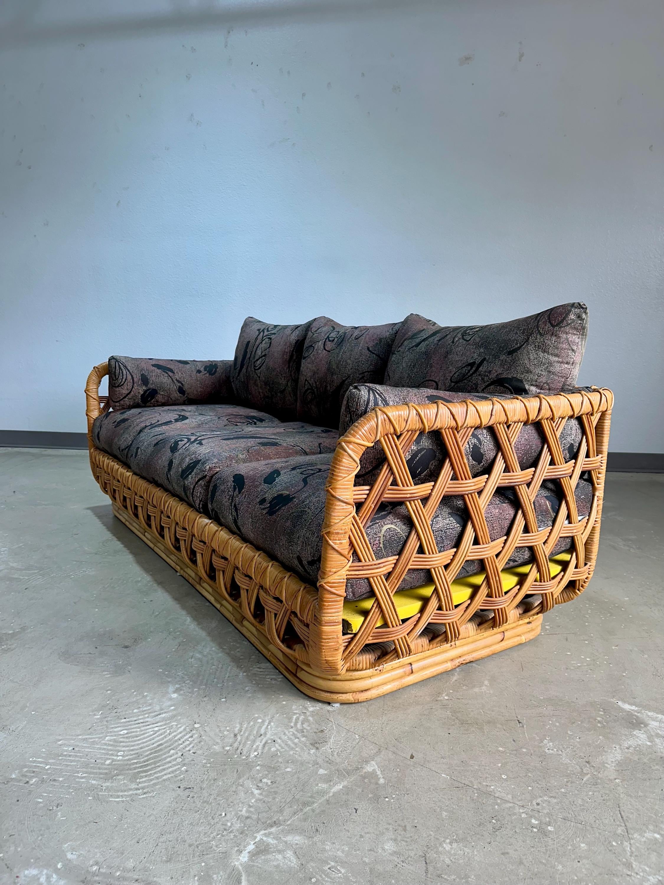 Mid Century Danny Ho Fong for Tropi-Cal Basket Weave Rattan Sofa