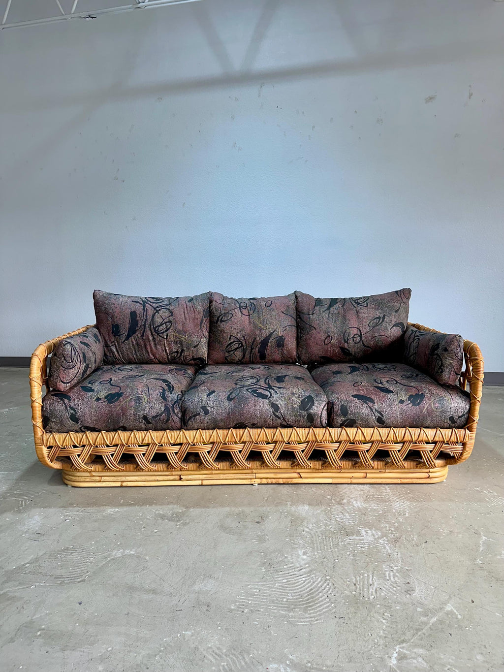 Mid Century Danny Ho Fong for Tropi-Cal Basket Weave Rattan Sofa