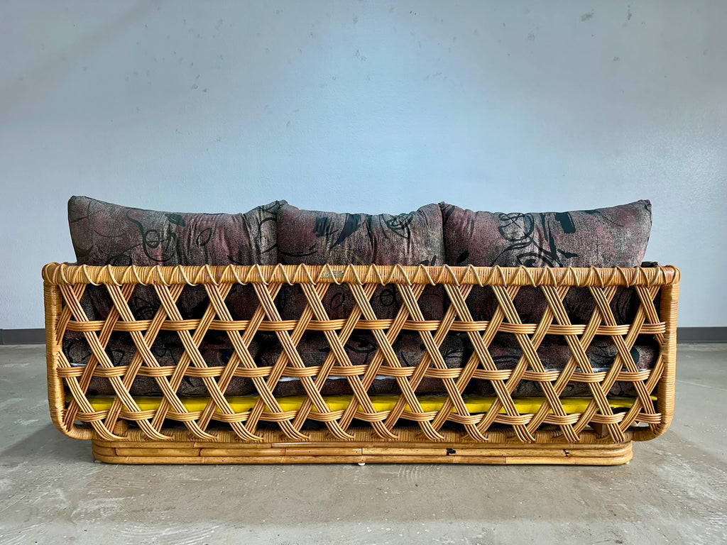 Mid Century Danny Ho Fong for Tropi-Cal Basket Weave Rattan Sofa