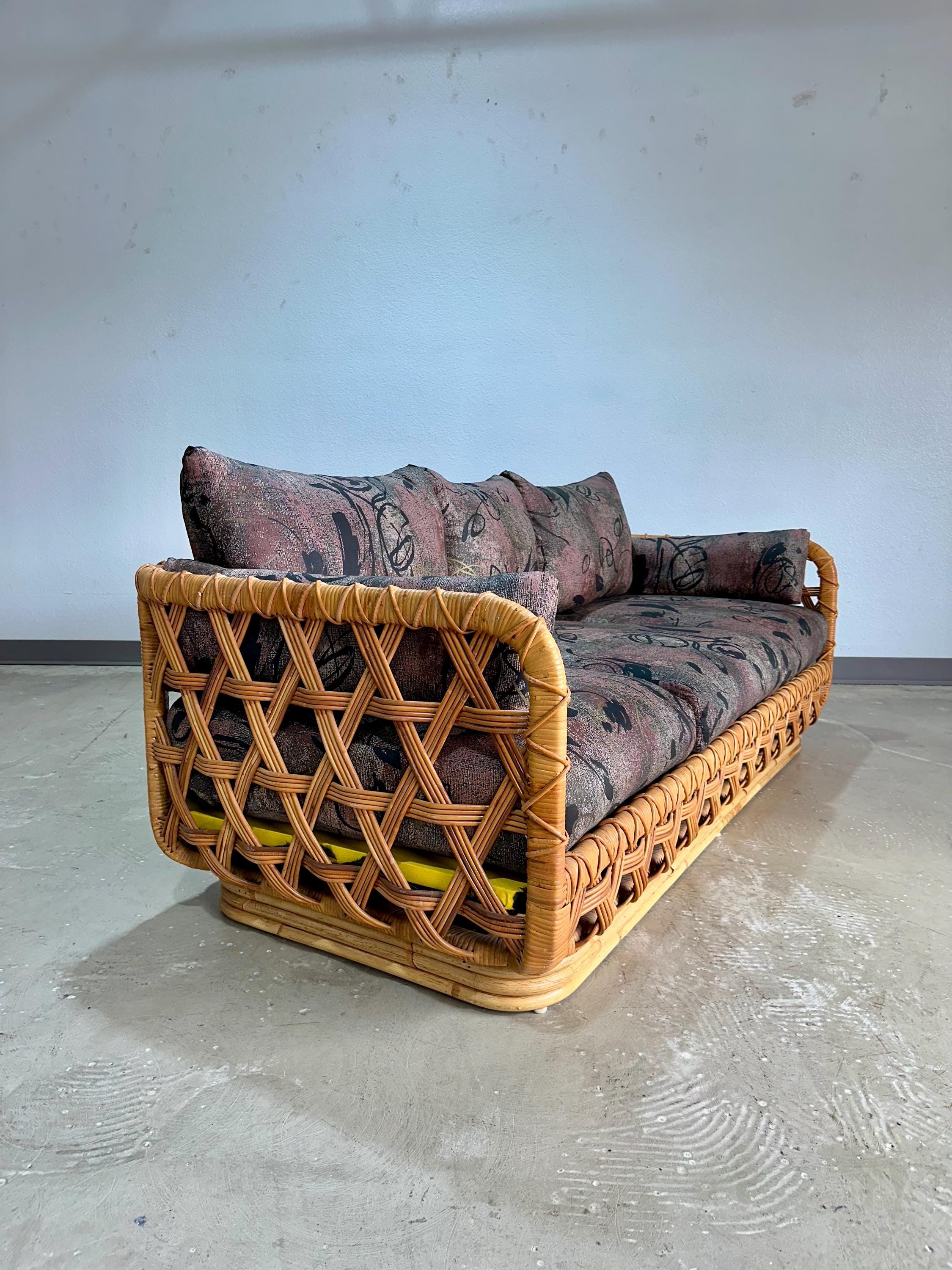 Mid Century Danny Ho Fong for Tropi-Cal Basket Weave Rattan Sofa