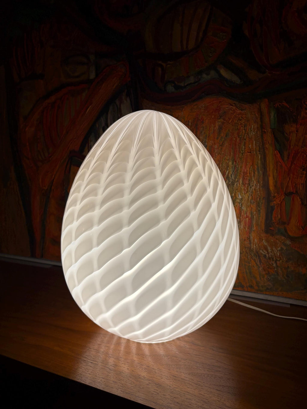 Mid Century Modern Italian Maestri Murano Glass XL Dragon Egg Lamp, Hand Blown