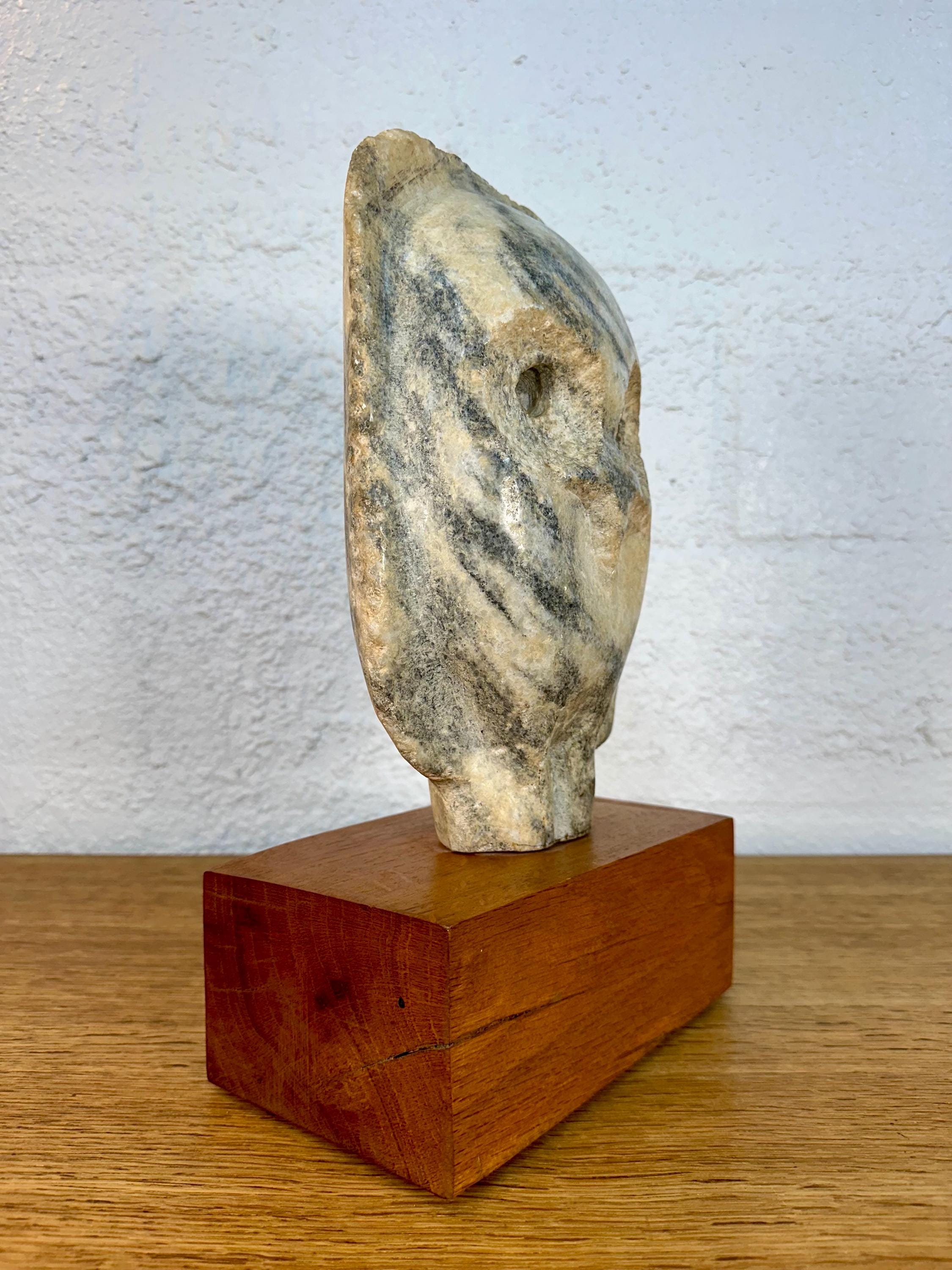 Mid Century Modern Hand Carved Carrara Marble Owl Sculpture