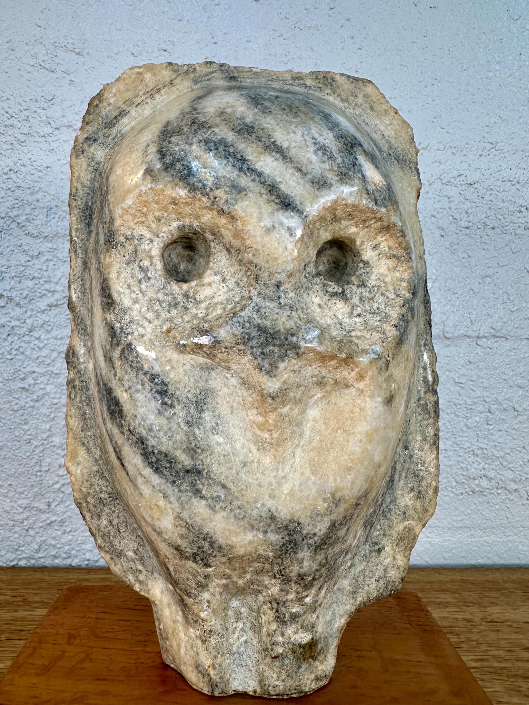 Mid Century Modern Hand Carved Carrara Marble Owl Sculpture