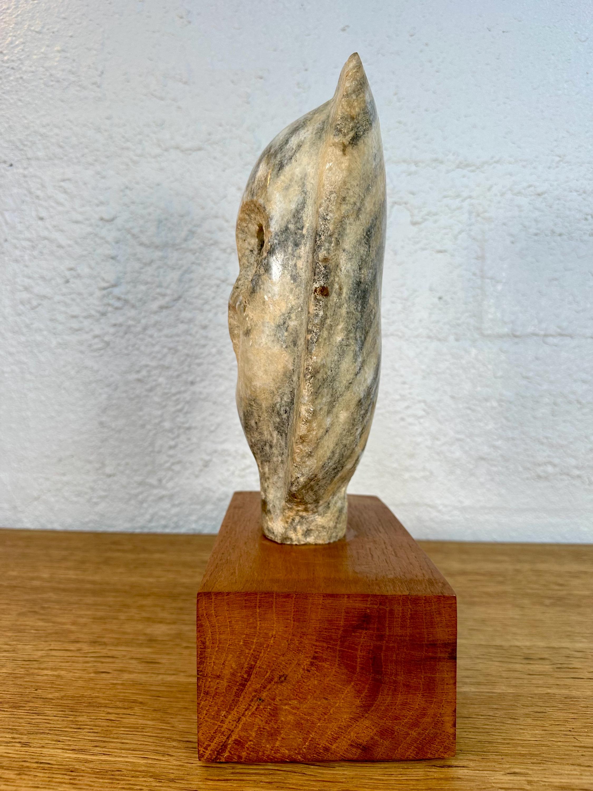 Mid Century Modern Hand Carved Carrara Marble Owl Sculpture