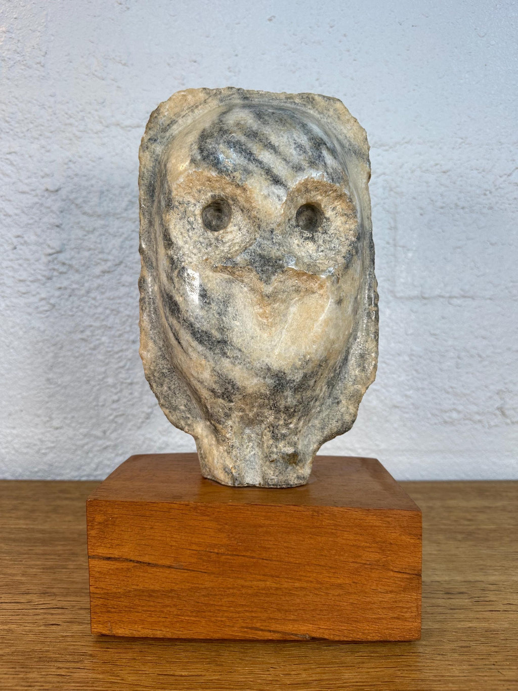 Mid Century Modern Hand Carved Carrara Marble Owl Sculpture