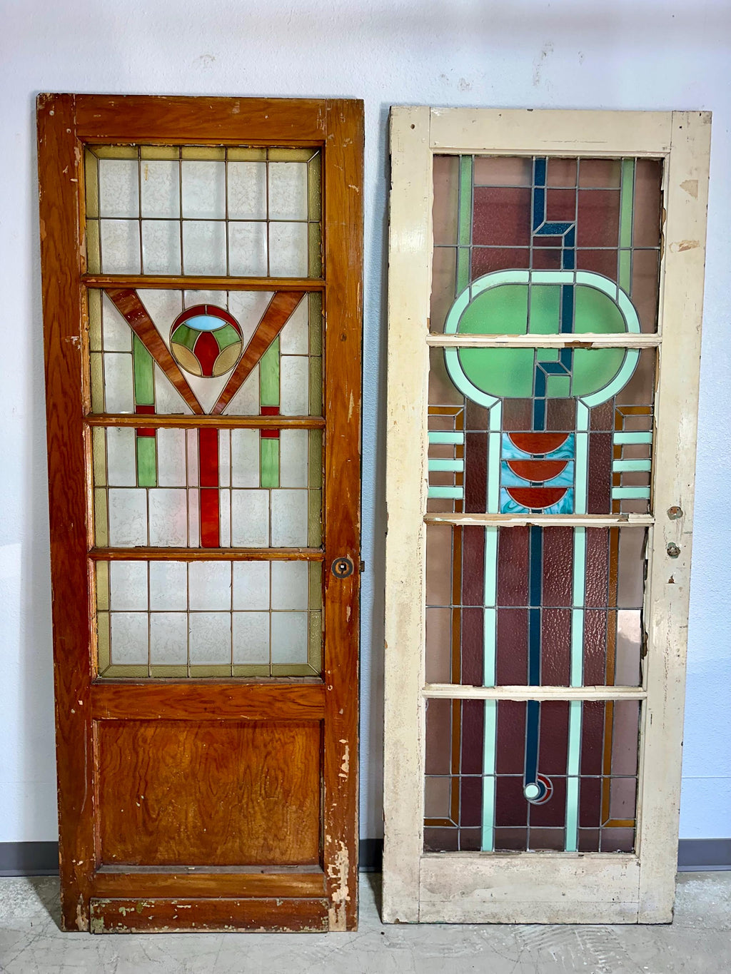 Antique Arts and Crafts Stained Glass Door