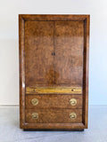 Vintage 1970’s Mastercraft Burlwood Armoire Cabinet with etched Brass