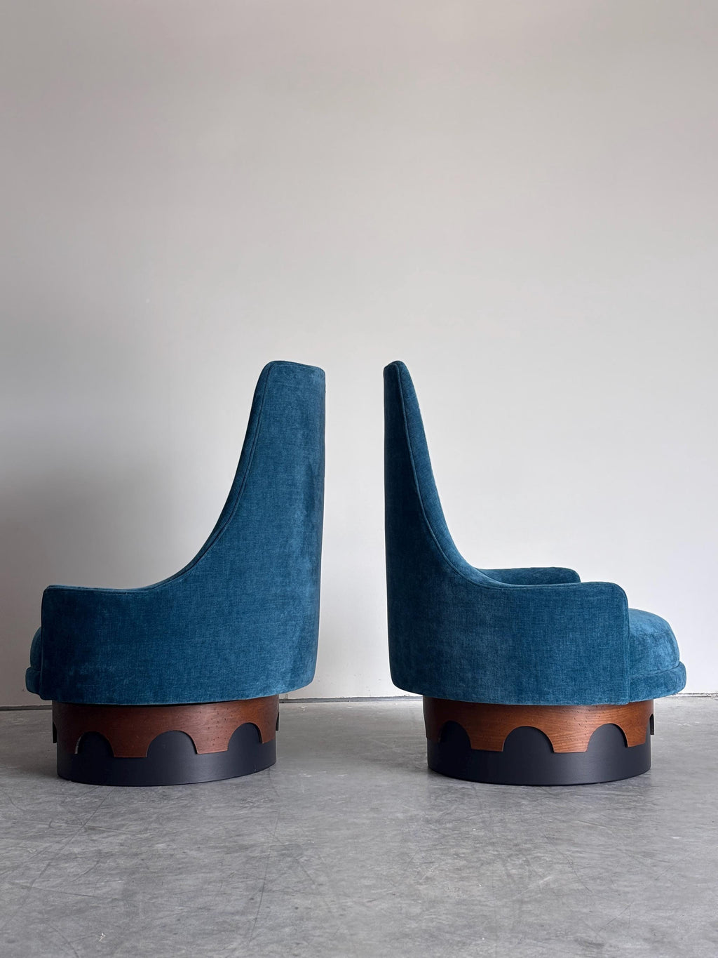 Restored Mid Century Adrian Pearsall Strictly Spanish Swivel Club Chair Pair