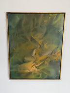 Mid Century Original Abstract Oil Painting, Trompe l'oeil Fabric in Yellow and Green, by Robert Appel