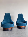 Restored Mid Century Adrian Pearsall Strictly Spanish Swivel Club Chair Pair