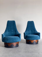 Restored Mid Century Adrian Pearsall Strictly Spanish Swivel Club Chair Pair