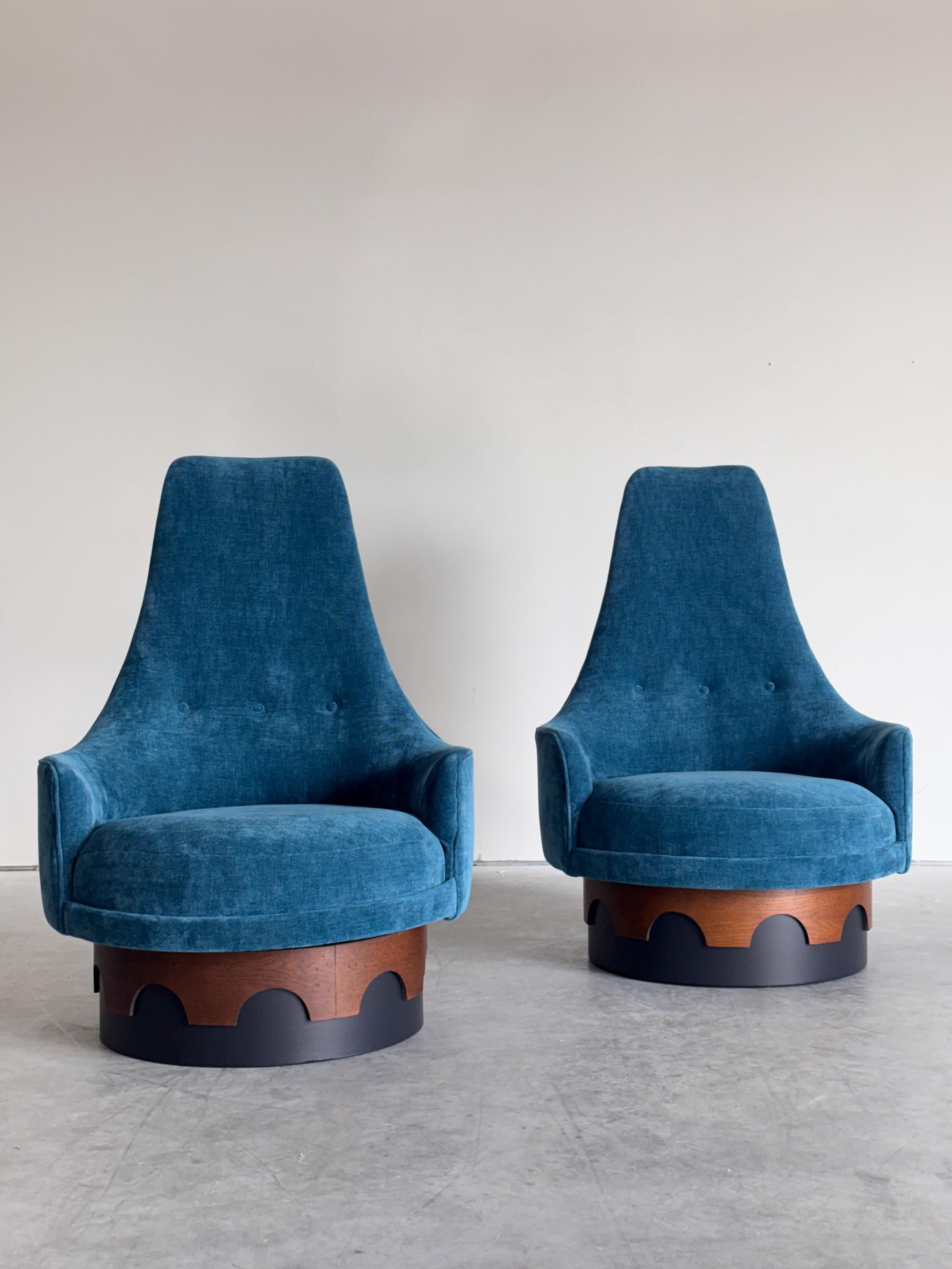 Restored Mid Century Adrian Pearsall Strictly Spanish Swivel Club Chair Pair
