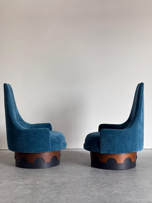 Restored Mid Century Adrian Pearsall Strictly Spanish Swivel Club Chair Pair