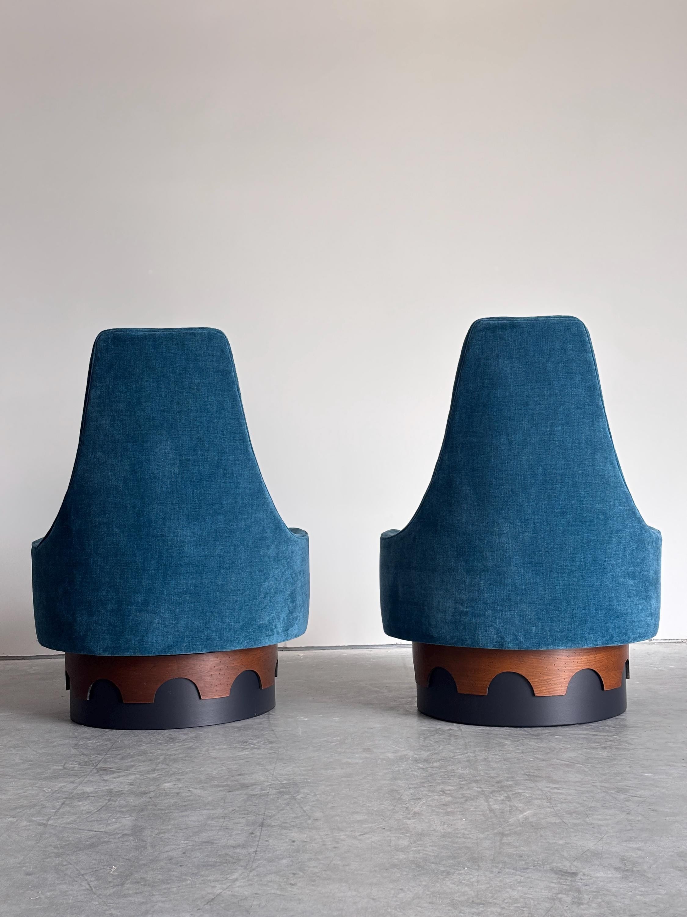 Restored Mid Century Adrian Pearsall Strictly Spanish Swivel Club Chair Pair