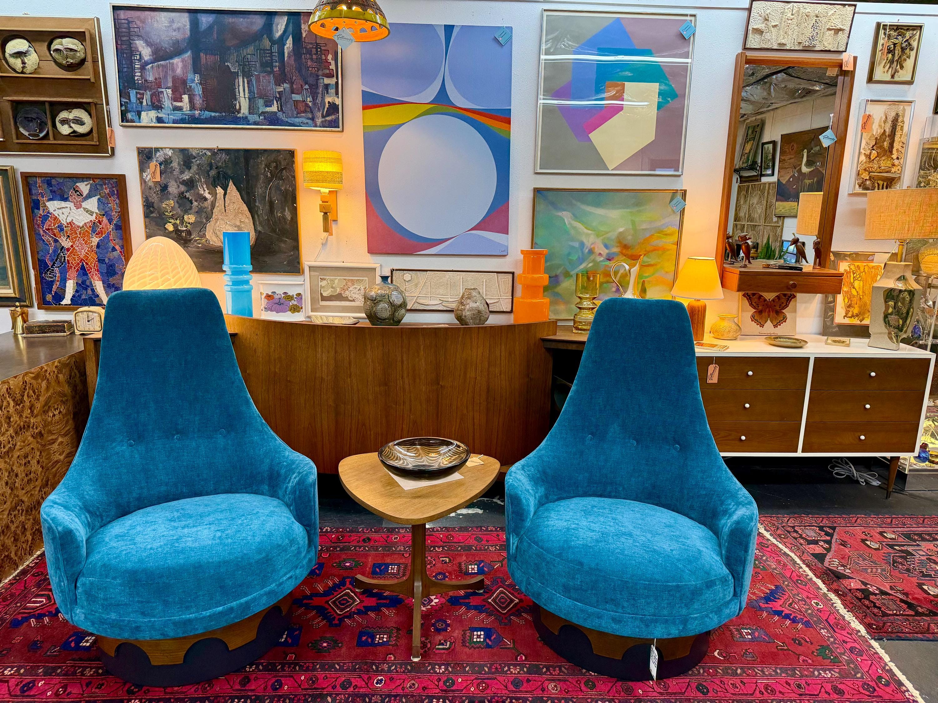Restored Mid Century Adrian Pearsall Strictly Spanish Swivel Club Chair Pair