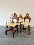 Brutalist Oak Arts and Crafts Antique Dining Chairs, Set of 4, in Manner of Charles Limbert