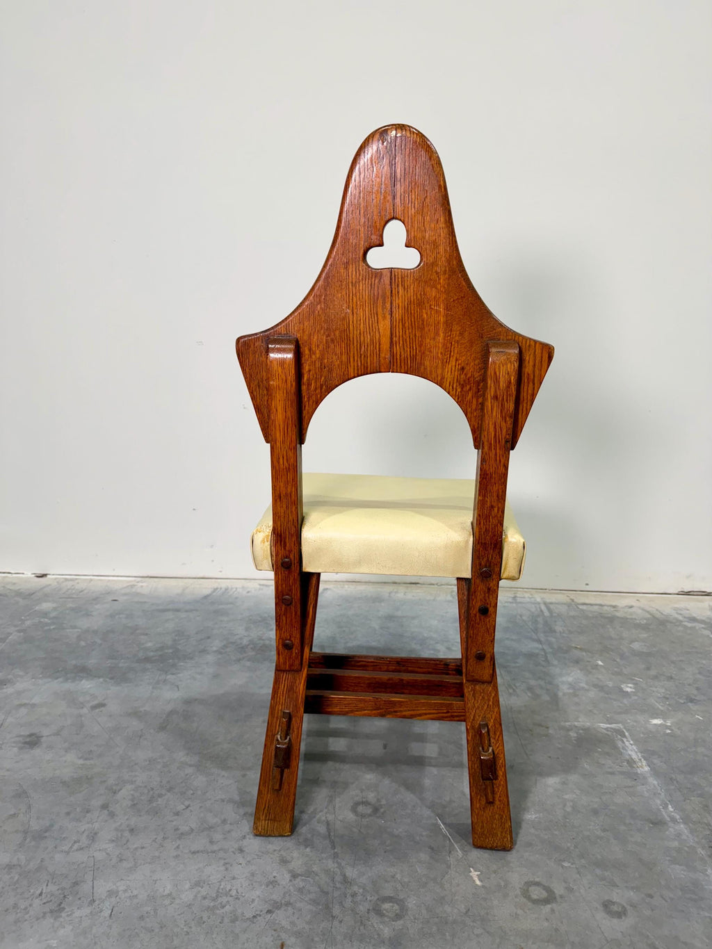 Brutalist Oak Arts and Crafts Antique Hall Chair in Manner of Charles Limbert