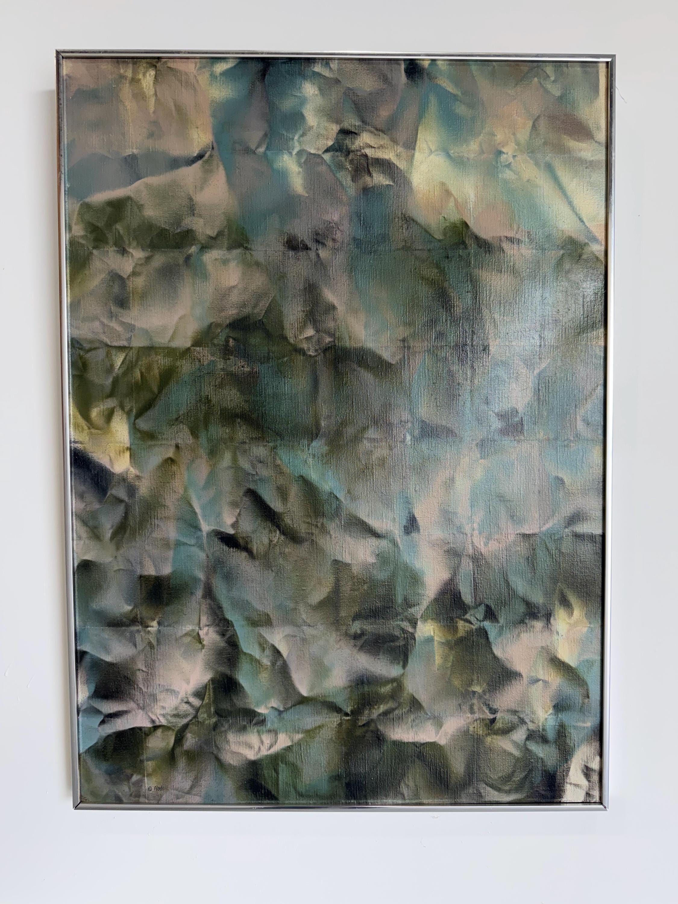 Mid Century Original Abstract Oil Painting, Trompe l'oeil Crumpled Paper, by Robert Appel