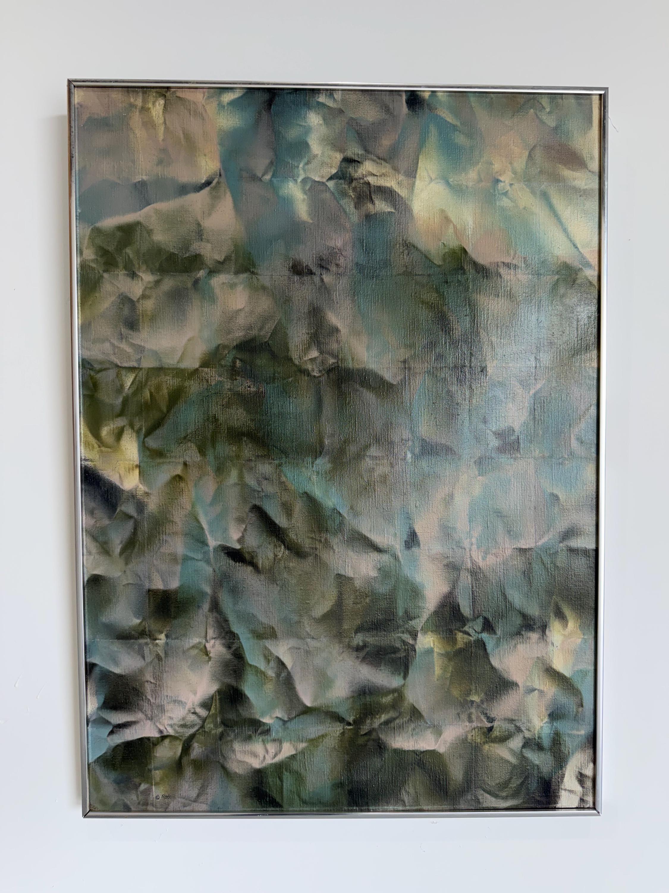 Mid Century Original Abstract Oil Painting, Trompe l'oeil Crumpled Paper, by Robert Appel