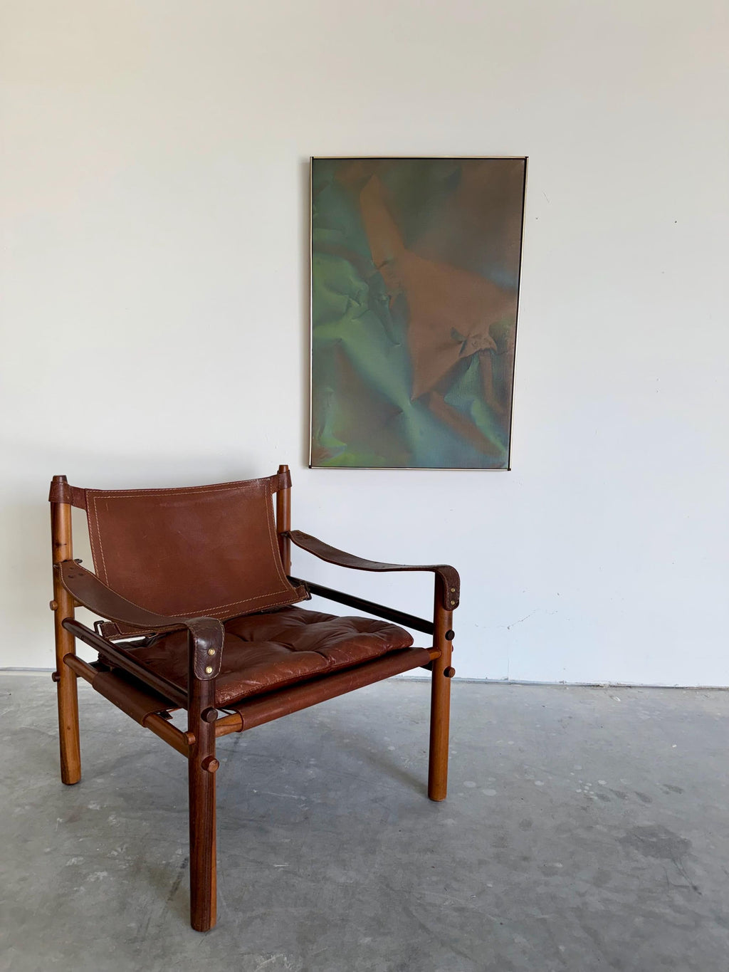 Mid Century Original Abstract Oil Painting, Trompe l'oeil Fabric, by Robert Appel