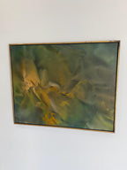 Mid Century Original Abstract Oil Painting, Trompe l'oeil Fabric in Yellow and Green, by Robert Appel