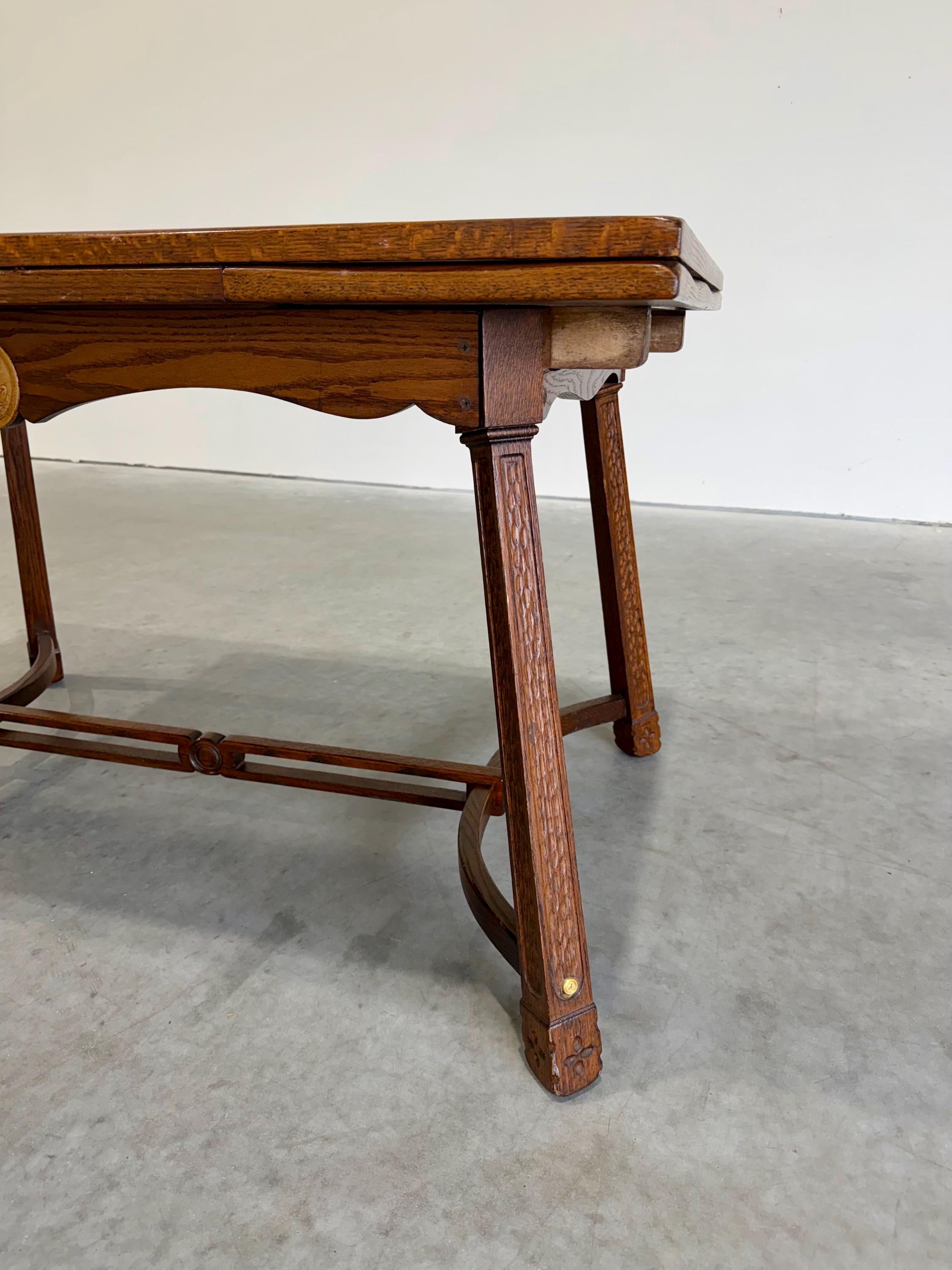 Vintage Brutalist Oak Dining Set, Table and 6 Chairs