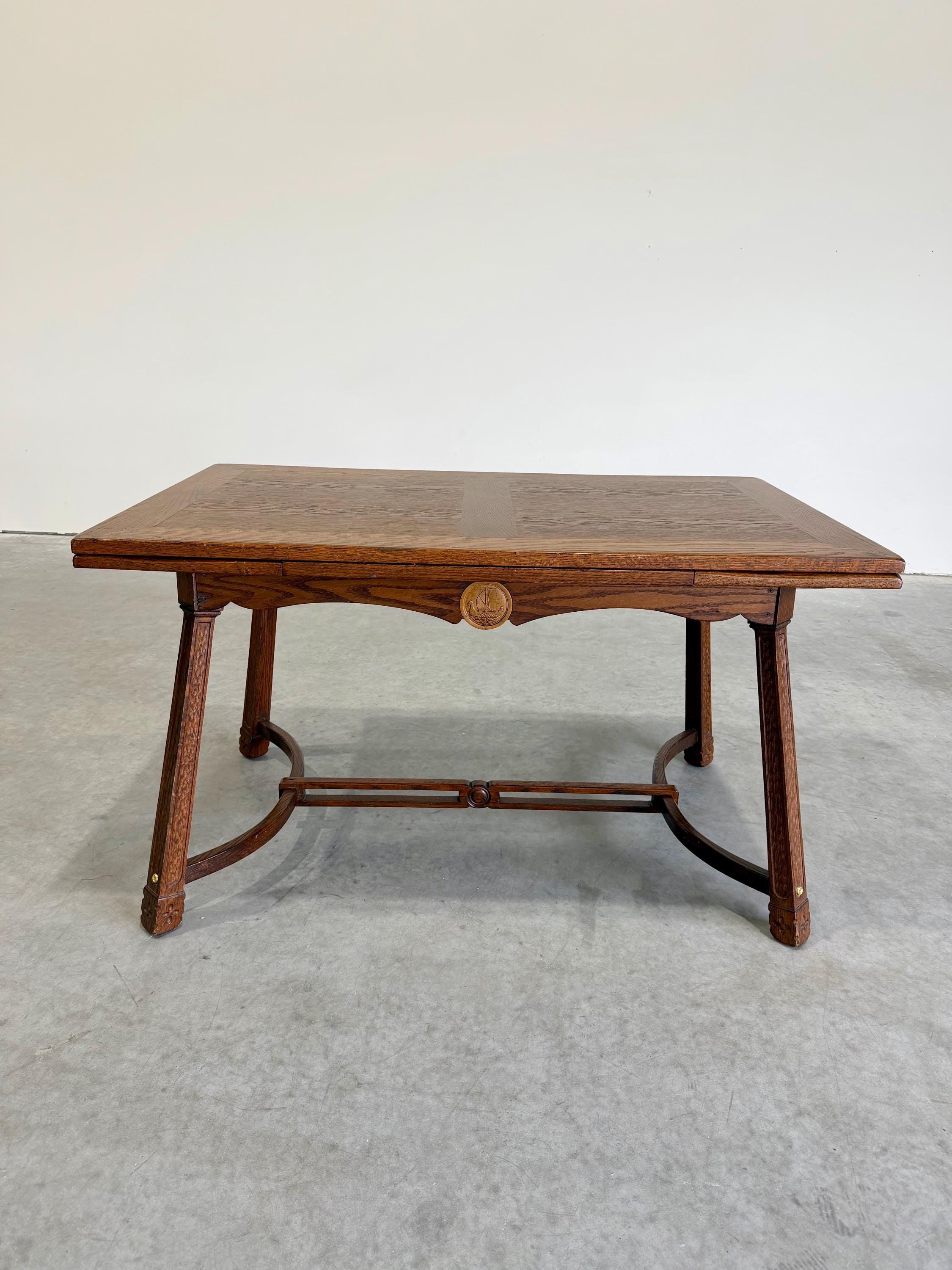Vintage Brutalist Oak Dining Set, Table and 6 Chairs